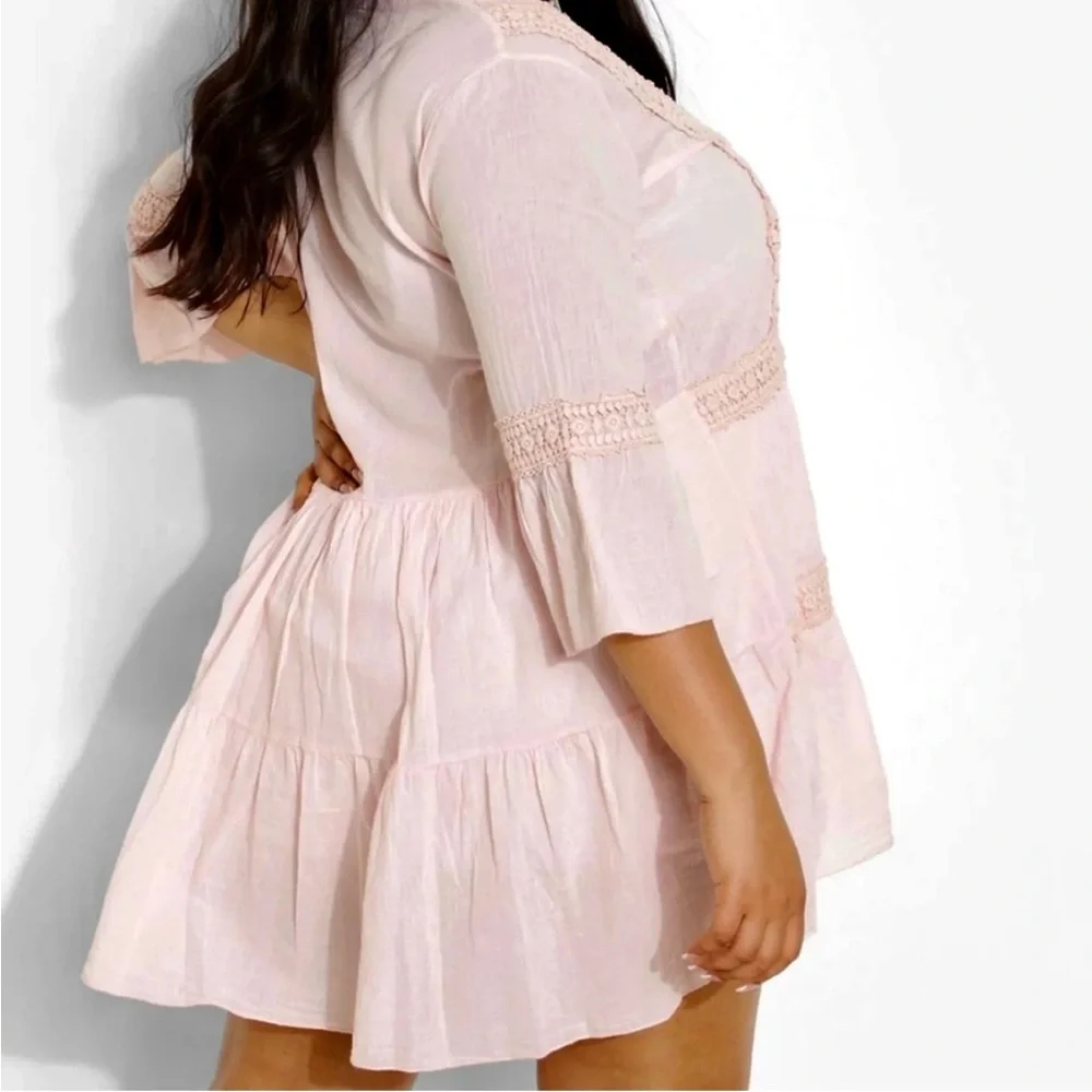 NWT💕 Boohoo Plus Size Long Sleeve Crochet Trim Dress Size 16 - Picture 5 of 8
